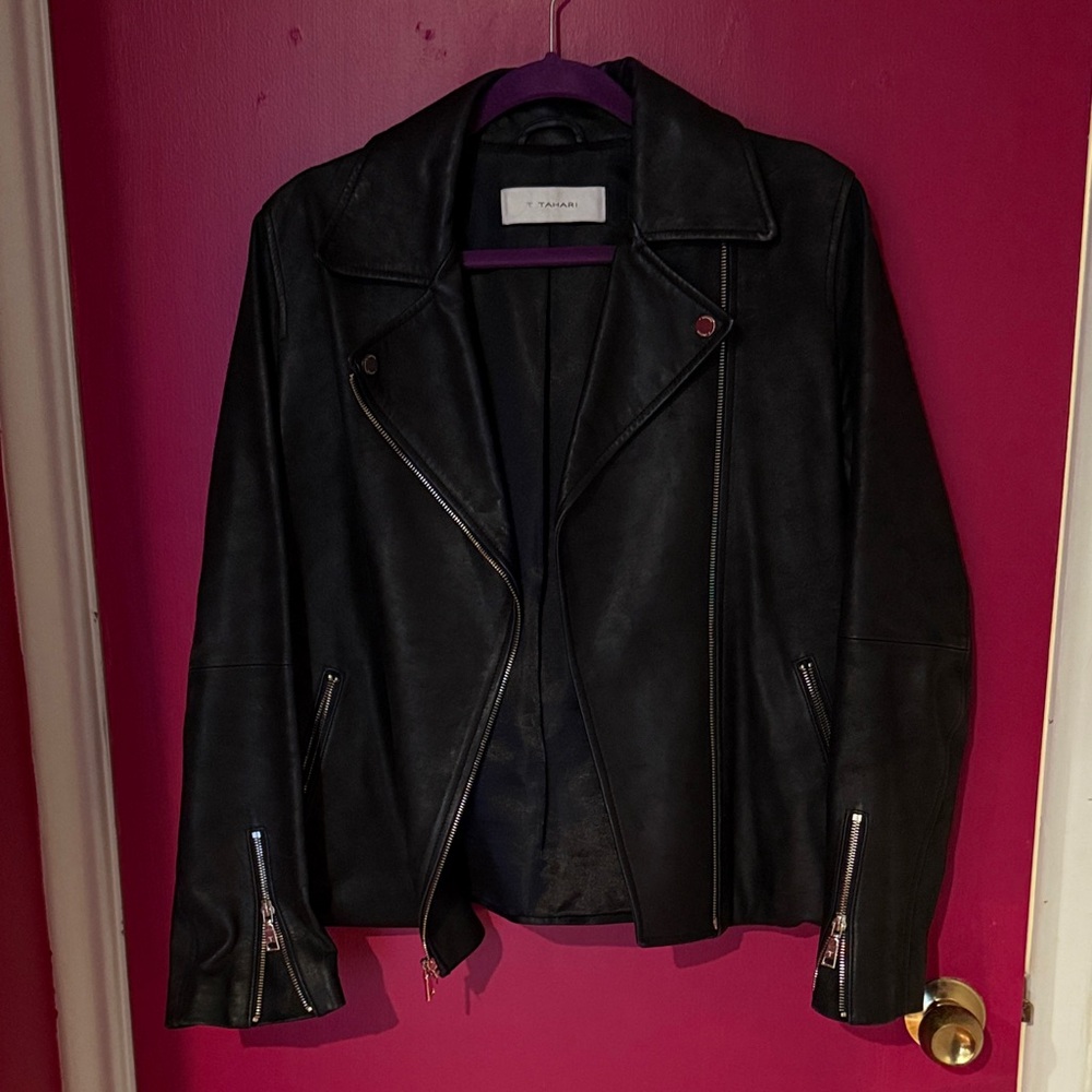 Black Leather Moto Jacket - T Tahari